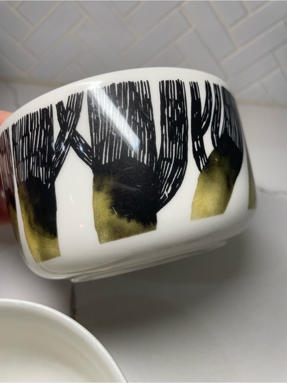 Marimekko Oiva Saapaivakirja 3pc Black and White Tree Motif 5in Ceramic Bowls - Picture 2 of 13